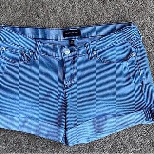 Banana Republic Blue Striped Jean Shorts with Cuffed Hem